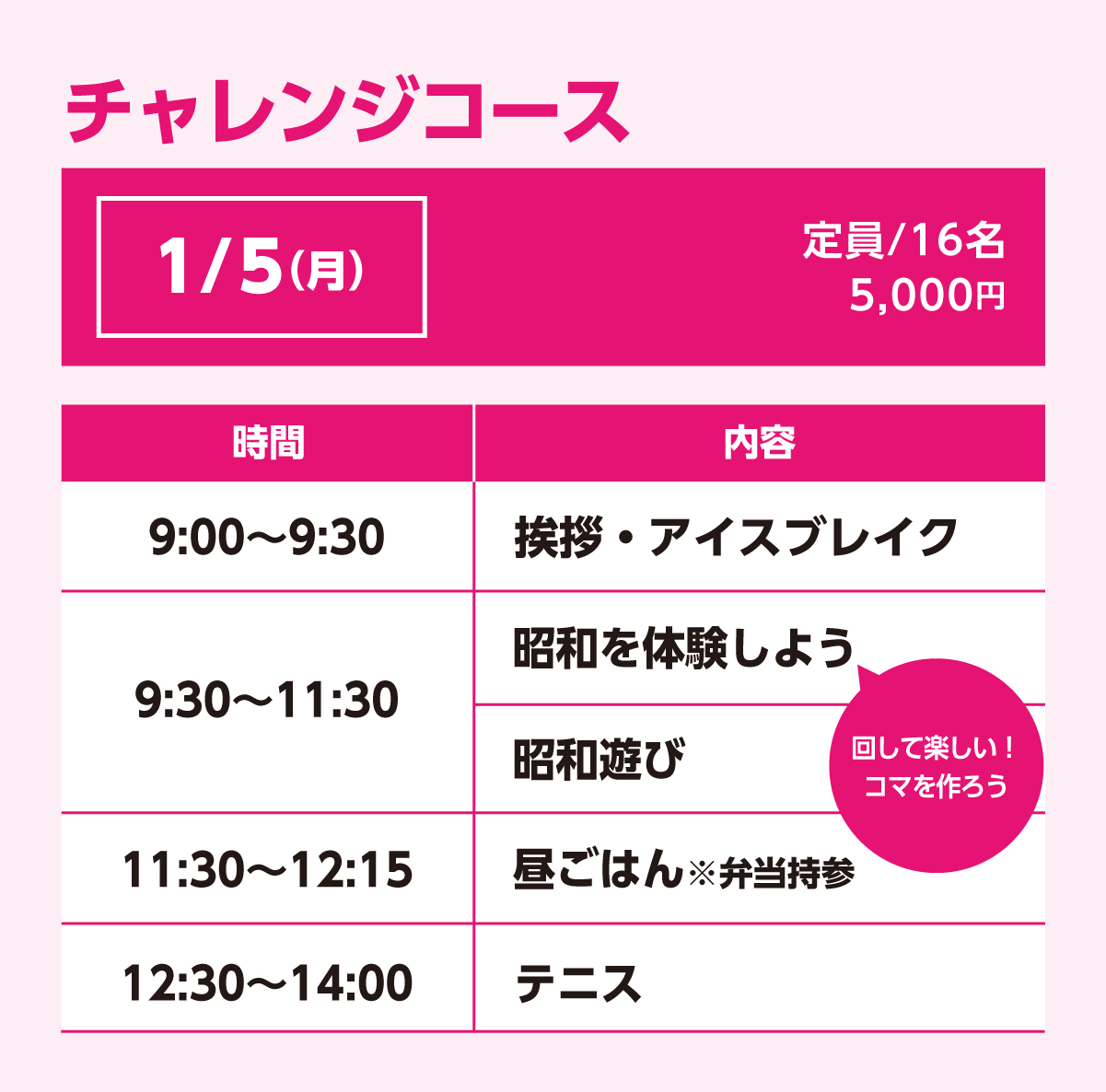 チャレンジコース1/5(月)スケジュール